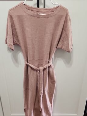 Duluth Trading Co Dusty Rose Midi Dress with Waist Tie